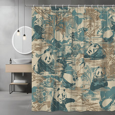 Panda Shower Curtain Blue Beige Graphic Print