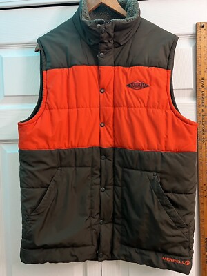 Merrell Mens Quilted Puffer Vest Jacket Large Brown/Orange FAST SHIPPING EUC