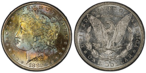 MORGAN SILVER DOLLAR 1880 S PCGS MS 62+++ MONSTER RAINBOW GLASSY OBV PL WOW COIN - Picture 2 of 4