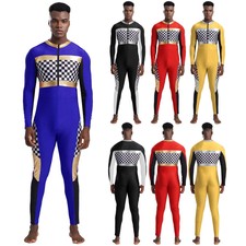 DE Herren Rennfahrer Kostüm Rennanzug Overall Trikot Bodysuit Halloween Karneval