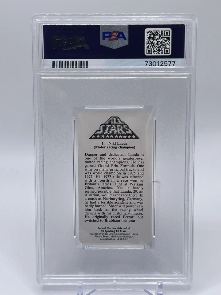 1979 Golden Wonder Sporting All Stars #1 Niki Lauda Racing Card PSA 5 EX - Image 2 of 2