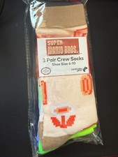 Super Mario Bros Crew Socks 3 Pair Shoe Size 6-10 by Controller Gear BRAND NEW 