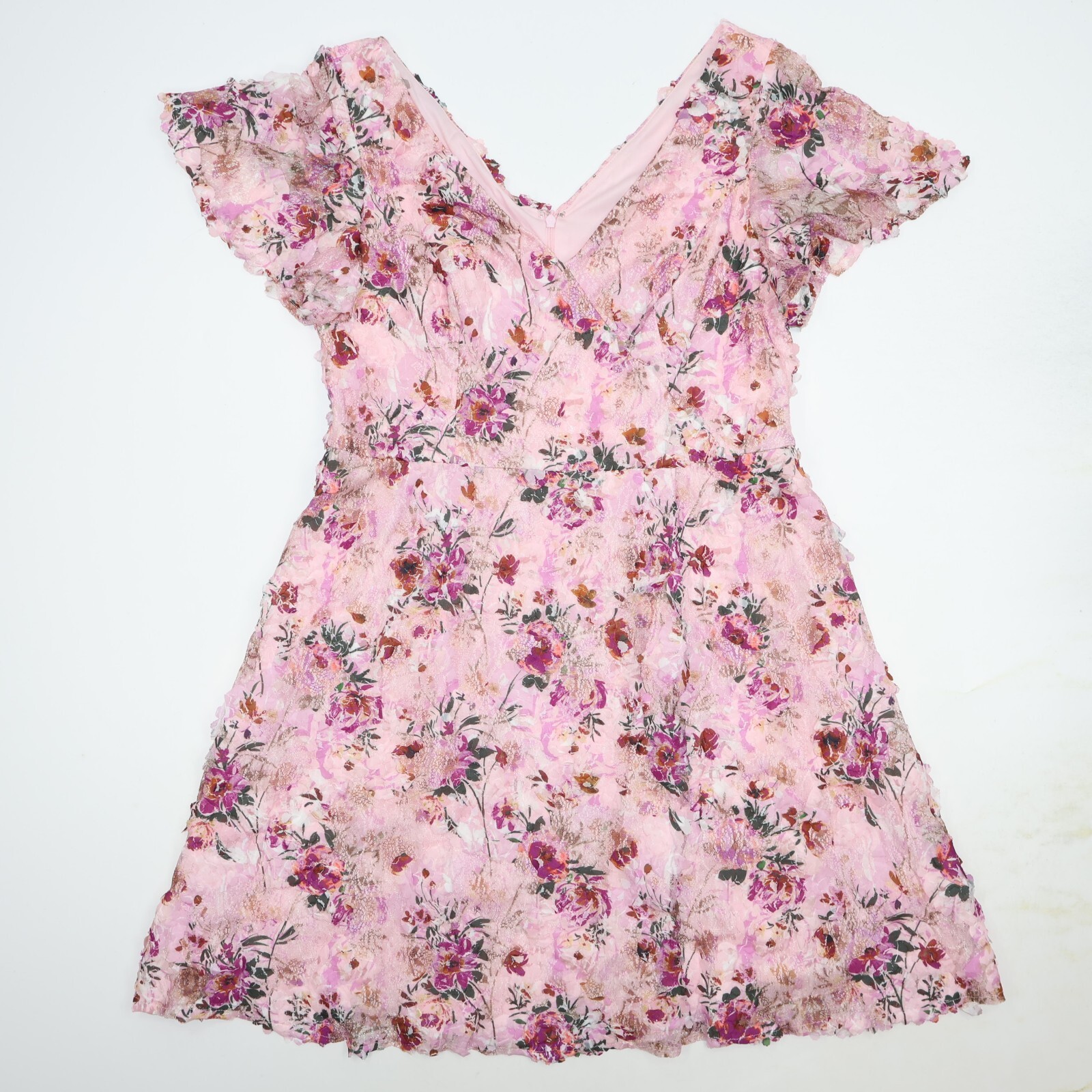 Oleg Cassini Sz 16 Floral V Neck A-Line Wedding Dress Pink