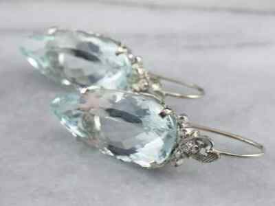 4Ct Pear Cut Lab-Created Aquamarine Drop Dangle Earrings 14K White Gold Plated