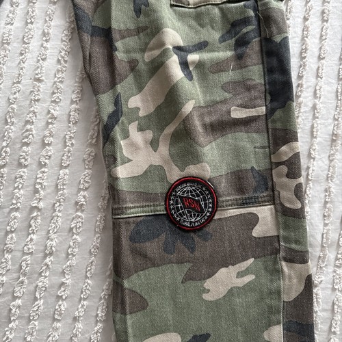 REASON Pantalone Jeans Uomo Tg 32 Toppe Aviotrasportate Verde Sbiadito Militare - Foto 3 di 7