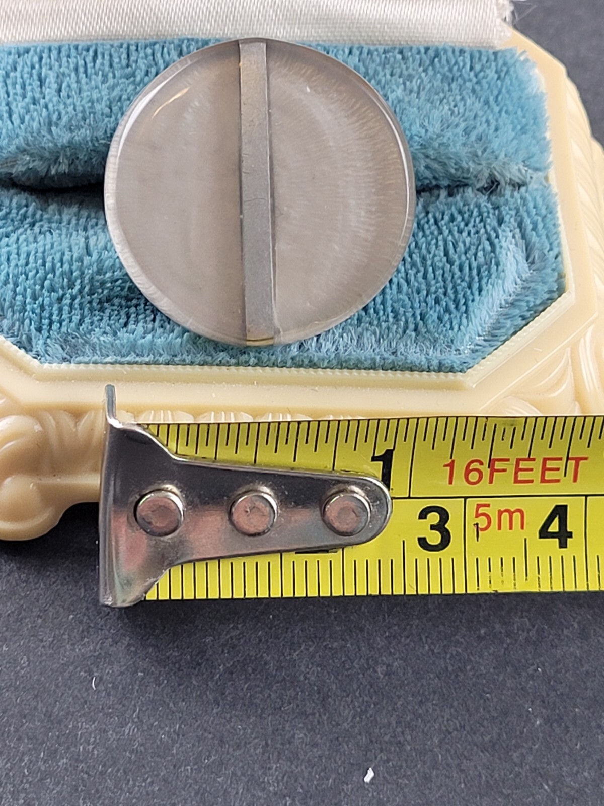 Round Chunky Metal and Resin Round Adjustable Ring Silver Tone Shimmer