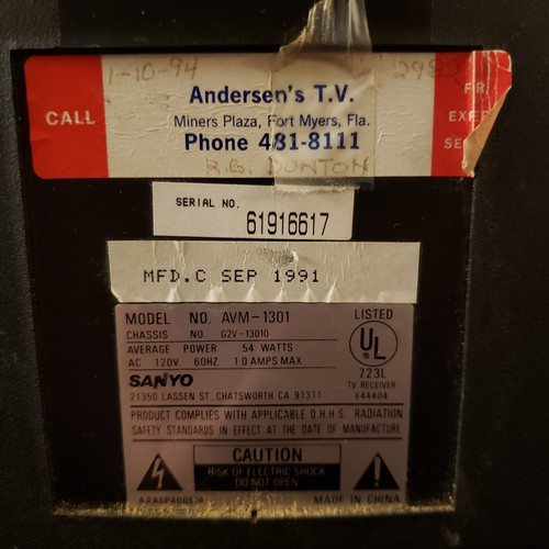 Sanyo Avm-1301 13 inch CRT Color TV Television Retro Gaming TV No Remote - Picture 8 of 20