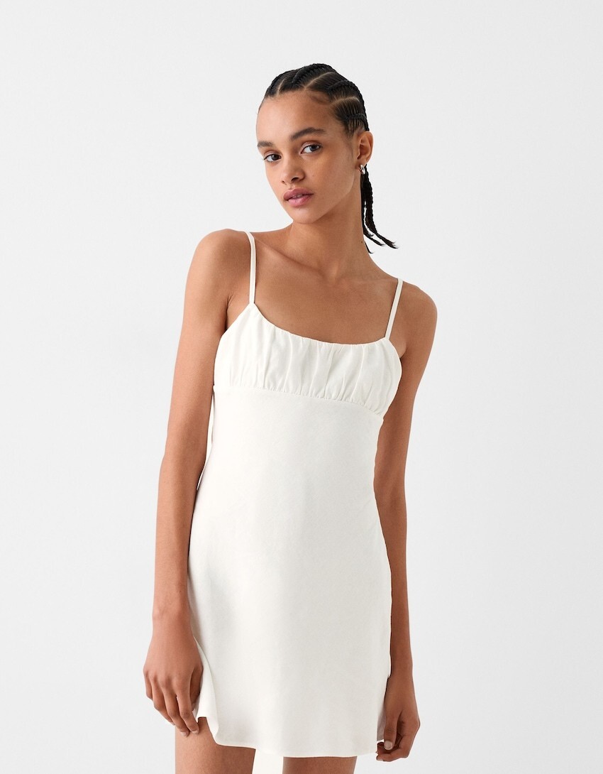BERSHKA Mini Dress With Linen Size XS Off White Strappy RRP 25 | eBay UK