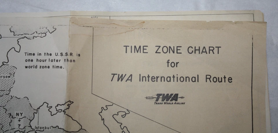 Gráfico de zona horaria de entrenamiento de pilotos TWA 1946 | Mapa de aerolínea vintage Segunda Guerra Mundial Era Aviación Foto 3 de 4