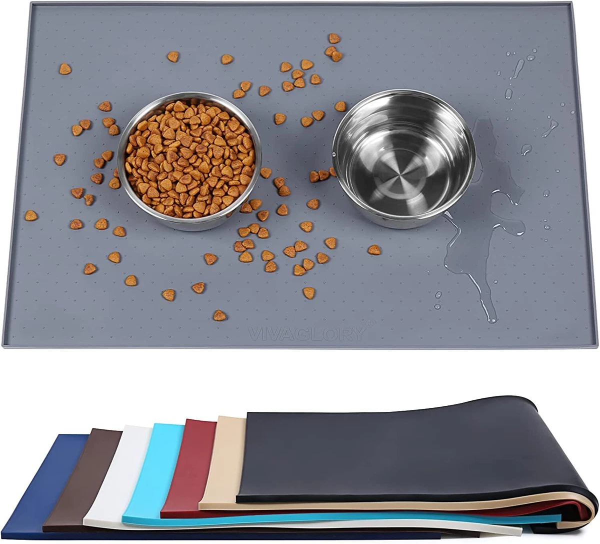 Pet Feeding Mat Waterproof, Anti-Slip Water Bowl Mat with Raised