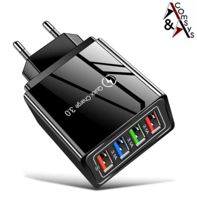 Schnellladegerät USB Netzteil Stecker 4-fach Mehrfachstecker Universal QC3.0 #BF