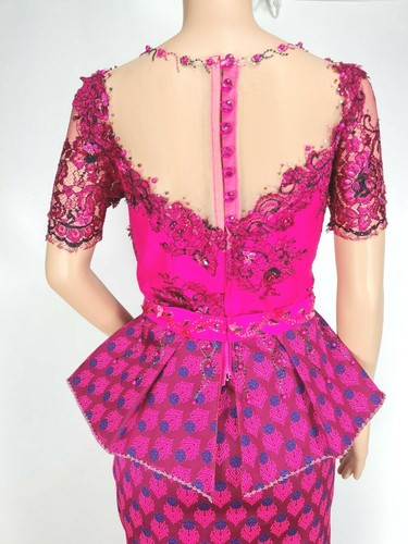 Cambodia Khmer Traditional Out fit Women Sz L Deep Pink Lace Korean Silk Skirt - Picture 4 of 11