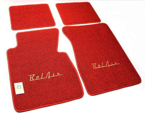 ACC 4-PC Red Floor Mat Set For 1957 Chevy w/Gold Bel Air Logo Loop Carpet - Picture 8 of 8