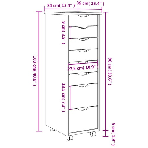 vidaXL Rolling Cabinet with Drawers MOSS Grey Solid Wood Pine - Picture 9 of 10