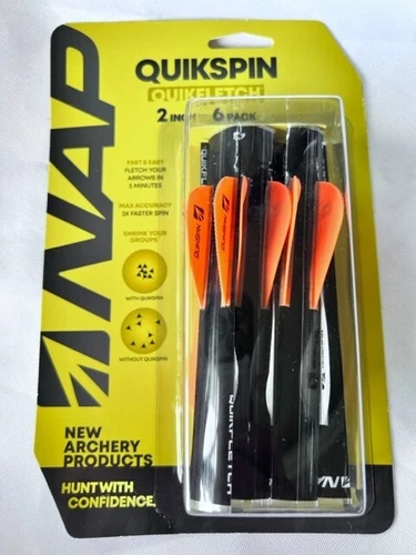 NAP Quikfletch 2" QuikSpin Black Tube 6 pk W/O/O