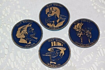 Bat Collection Coin 1966 BATMAN LOT OF 4 BAT COIN COINS JOKER PENGUIN DYNAMIC DUO ROBIN ...