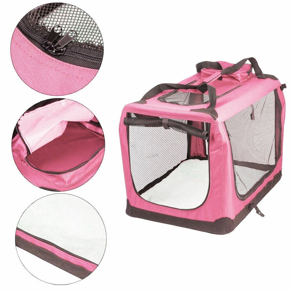 AVC Pet Carrier Pink Folding Dog Cat Travel Transport (XL - 82x58cm) + Warranty