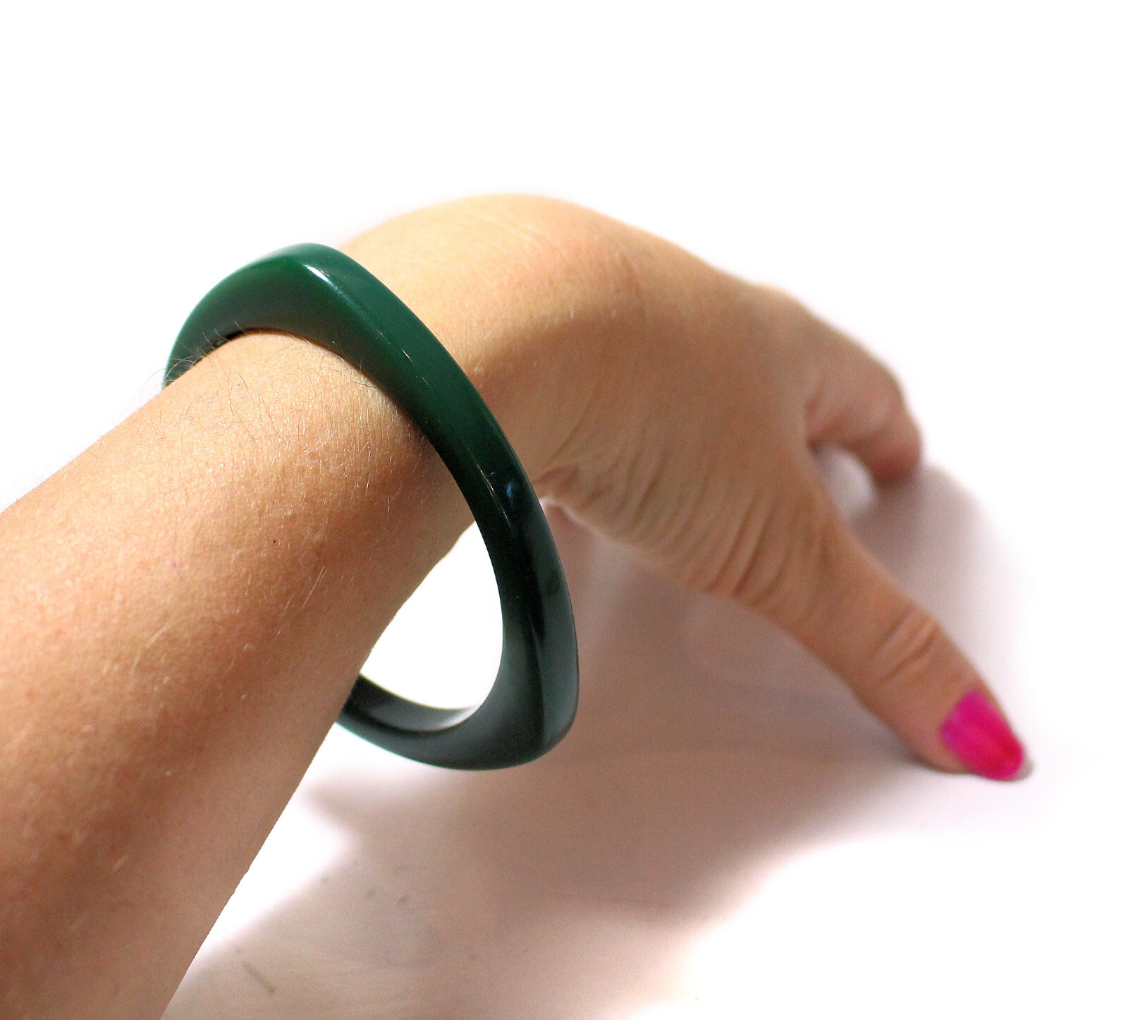 1940s Spinach Green Bakelite Bangle, Triangle Vintage… Gem