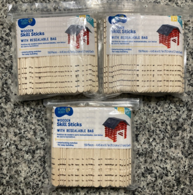 3 Packs Of 150 = 450 Wooden Skill Sticks Hello Hobby STEM DIY Design Resealable