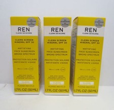 REN - CLEAN SCREEN MINERAL SPF30 MATTIFYING FACE SUNSCREEN -- 1.7 OZ LOT OF 3 
