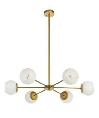 Chandelier White Glass Orb Shades Brass Sputnik Foyer Living Dining Room Light