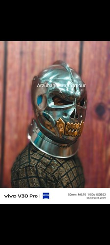 Casco Medieval Cara de Diablo, Demonio, Fantasma Antiguo Demonio Cara Antigua Casco Histórico - Imagen 3 de 7