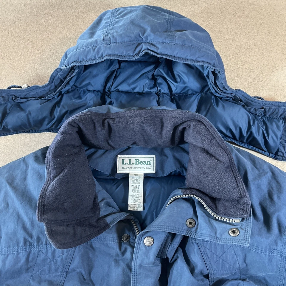 LL Bean Baxter State Goose Down Parka Jacket Mens Sz L Tall Blue Hooded 0CS39 - Image 2 of 4
