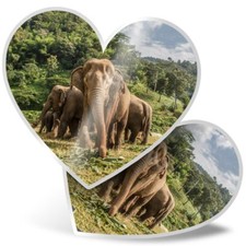 2 x Heart Stickers 15 cm - Elephants Thailand Wild Cool #2766