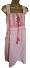 Next Linen Cotton Sun Dress Pale Pink Embroidered Boho 14