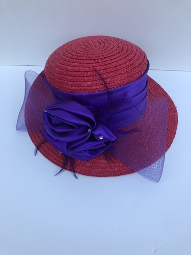 Straw Hat Purple Tulle Band/Bow 