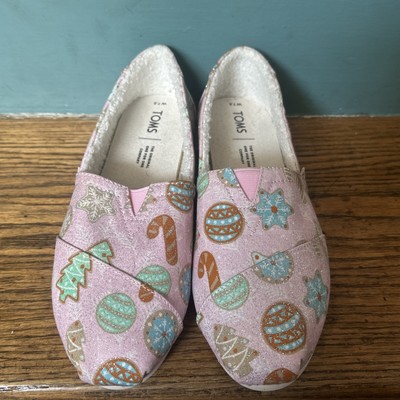 Womens Toms Classic Alpargata Pink Glitter Sugar Cookie Print Size 7.5