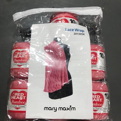 Mary Maxim Knitting Kit Lace Wrap Shawl 201505K Bamboo Crochet Thread Coral
