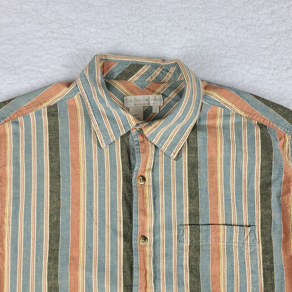 Рубашка мужская The Territory Ahead большая многоцветная в полоску хлопковое платье на пуговицах - Изображение 3 из 4