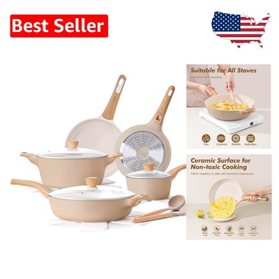 Elegant 14-Piece Ceramic Nonstick Pots and Pans Set - Induction Compatible