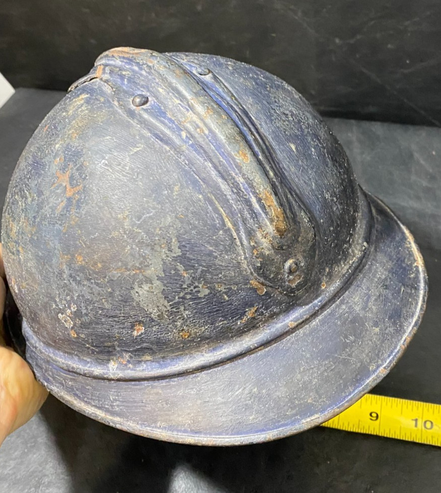 antique WW1 helmet - probably Swiss or French or Adrian 1915ish - metal infantry