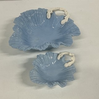 2 x Blue Falcon Ware Leaf Shaped Decorative Bowls White Handle (26) #940