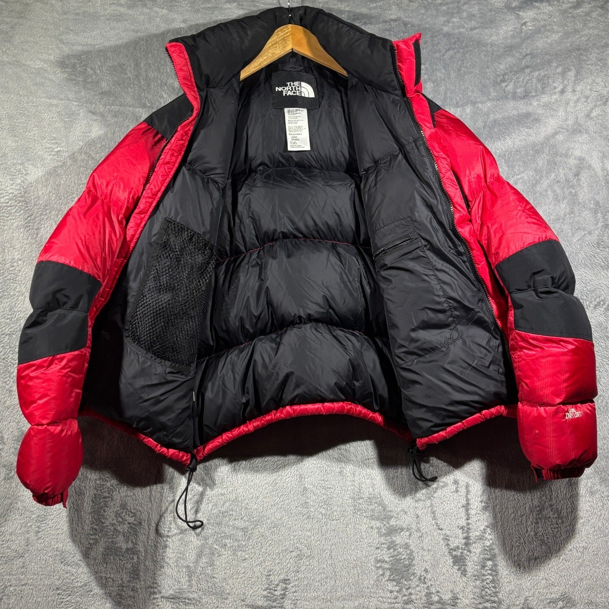 Vintage The North Face Down Puffer Jacket Men L Red Black Nuptse