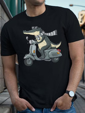 Men's Crocodile Scooter Print T Shirt Casual Crew Neck 100% Cotton Summer Tee