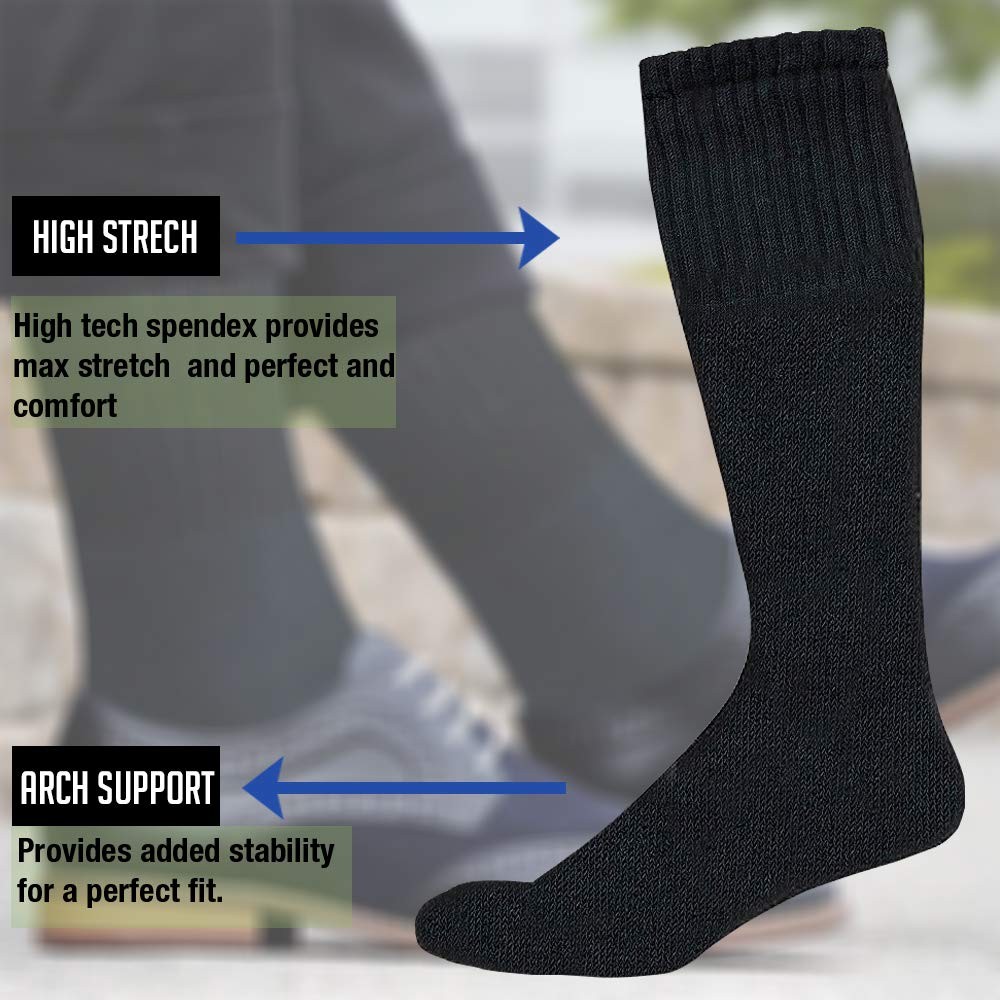 120 PK Mens  Premium Cotton King Size Extra Long Black Tube Socks- 9-15 image 5