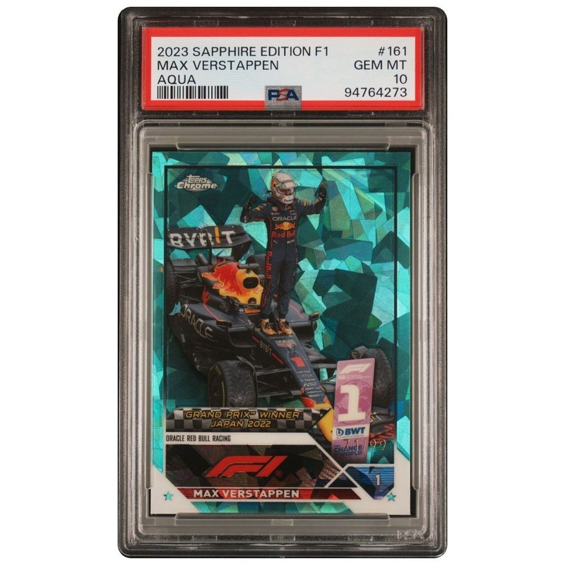 2023 Topps Chrome Sapphire Formula 1 F1 Max Verstappen #161 Aqua 71/99 - PSA 10