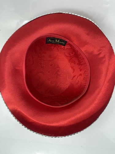 Vintage Ann Marie Women’s Red Hat With Bow Rhinestones Church Kentucky Derby - Picture 7 of 10