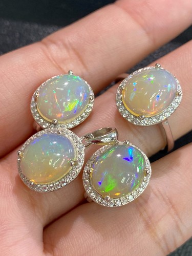 NATURAL FIRE OPAL 9X11 WHITE CZ STERLING SILVER 925 SET - 第 2/14 張圖片