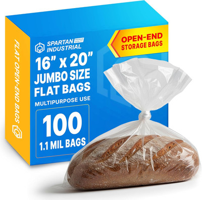 16'' X 20'' Open-End Flat Poly Bags (100 Count) - 1.1 Mil Clear Plastic - No Adhes