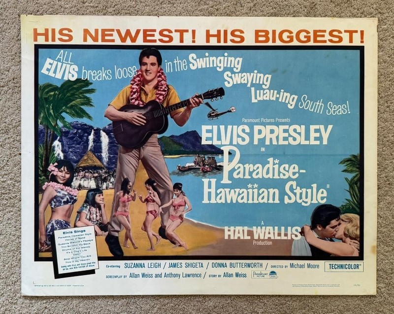 Wow! 28"x22" ELVIS PRESLEY 1966 PARADISE HAWAIIAN STYLE Half Sheet Movie Poster!