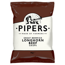 Pipers Great Berwick Longhorn Beef Crisps 24 x 40g Bags Bold Crunchy Snacks