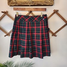 Vintage  80s Red Tartan Plaid Pleated Wrap Skirt Schoolbells Kilt Style Small