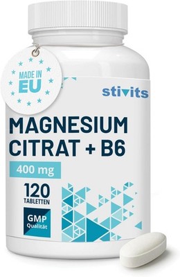 Magnesium Citrat 400 mg + Vitamin B6   120 Vegane Tabletten - Hochdosiert