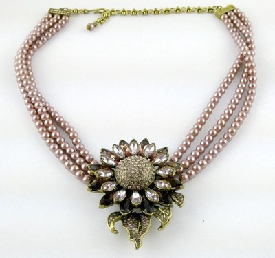 Heidi Daus Pink Sunflower Pendant Faux Pearl Beaded Necklace - Main Image