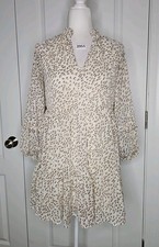 Express Leopard Print Long Sleeve Tiered Shift Dress Size XXS 2XS