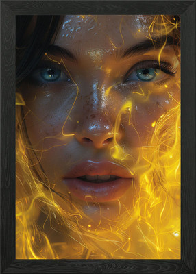 Fantasy Frau gelbes Licht gerahmtes Wandbild Poster Leinwanddruck Bild